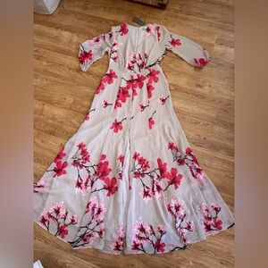 NWT New York & Co Eva Mendes Tan Red Long Maxi Dress S